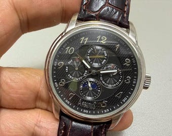 Reloj automático de hombre Arbutus Broadway Vintage de 43 mm con mes, fecha, día, formato 24h y ciclo día/noche.