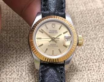 Reloj Rolex Tudor Princess Date 92513 vintage con bisel en oro macizo de 18 quilates, calibre 2671, automático, para mujer, 23 mm