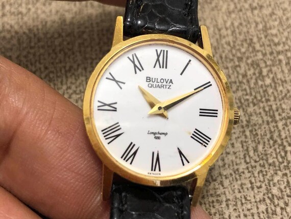 discontinued Bulova Longchamp white porcelain Dial Roman numerals quartz Ladies Watch 24mm View 3