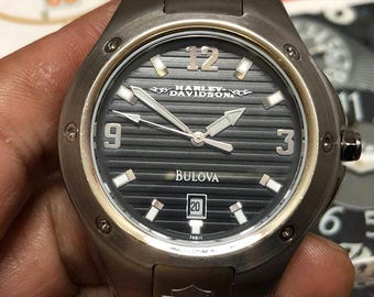 Vintage Harley-Davidson Bulova Quartz Watch, Stainless Steel 39mm