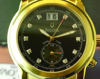 Bulova Diamond Accent Dual Time Gold Tone Watch, 42mm