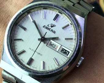 01 Reloj automático vintage ENICAR Ocean Pearl - Modelo 167D de fabricación propia con 27 rubíes - 37 mm