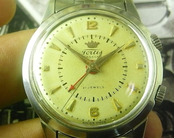 Raro reloj de pulsera Fortis Manager Cal.1475 de los años 50, con cuerda manual de 21 rubíes y alarma, para hombre, de 34 mm.