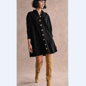Authentic Sézane Black Shirt Dress Size 40 Button Front Long Sleeve Designer