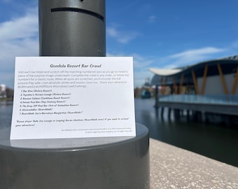 Magical Vacation Gondola Resort Bar Crawl Challenge (4-Card Set) | Sip And Soar Scratch Off Game | Orlando Vacation