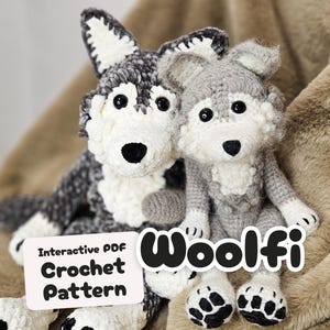 Wzór szydełkowy na wilka Woolfi – interaktywny plik PDF dla osób z ADHD, wilk amigurumi, poziom średnio zaawansowany