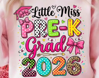 Little Miss Pre-K Graduation 2026 PNG | Cute Girl Preschool Grad Shirt Design | Pink Bow Graduation Sublimation PNG | Digital Download