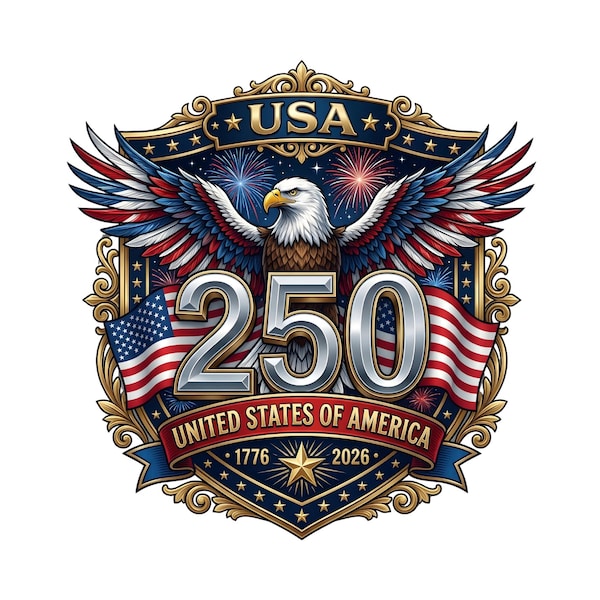 USA 250th Anniversary PNG, America 250 Years of Freedom 1776–2026,Patriotic Eagle 4th of July Shirt Design,Independence Day Digital Download