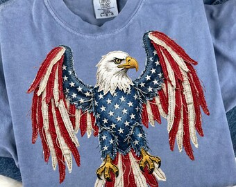 American Eagle PNG, 4th of July png, 250th Anniversary png, Faux Patchwork Eagle Sublimation Design, USA Patriotic png, Independence Day PNG