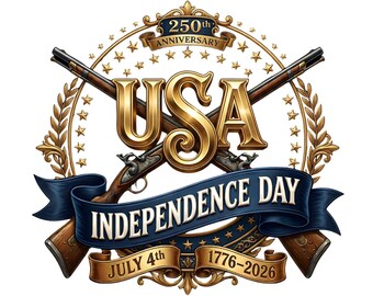USA 250th Anniversary PNG, Independence Day 1776–2026 Patriotic Emblem, Vintage Gold USA 250 Design, July 4th Shirt Png, Digital Download