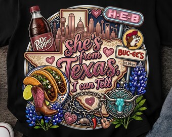 She's from Texas I Can Tell Pink PNG, trendy shirt design, Digital Download