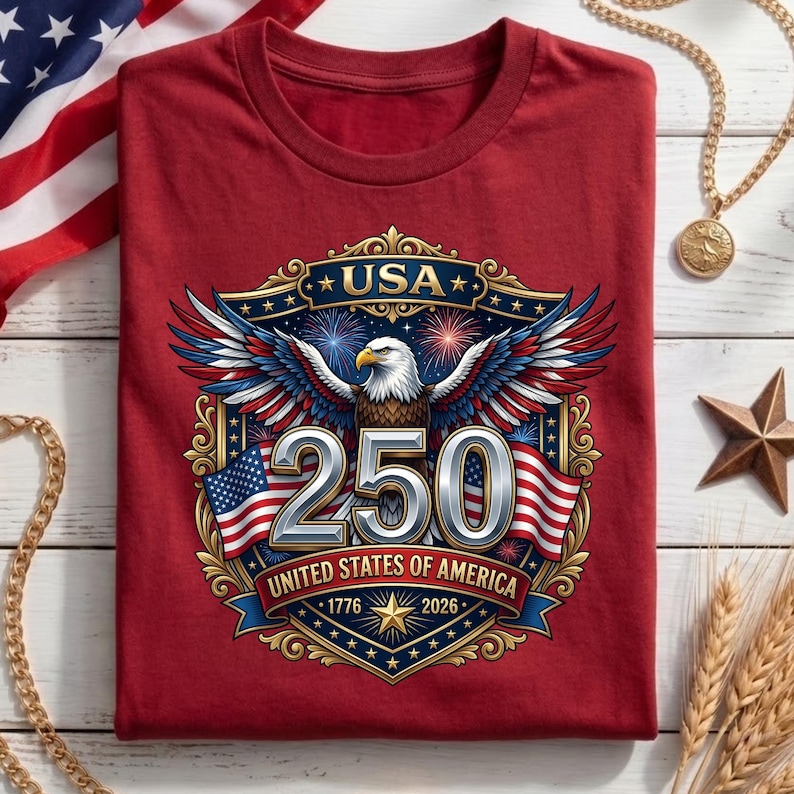 USA 250th Anniversary PNG, America 250 Years of Freedom 1776–2026,Patriotic Eagle 4th of July Shirt Design,Independence Day Digital Download image 2
