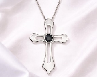 Collar de cruz con proyección de fotos personalizado - Regalo cristiano para ella - Joyería de fe con imagen oculta