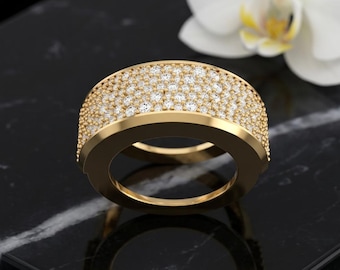 Oura Ring Cover in 14k Gold Luxury Pavé Moissanite ,Textured Dome Smart Ring Enhancer,Wide Gold Oura Ring Jacket,Protective Smart Ring Guard
