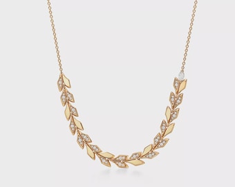 Olive Leaf Diamond Necklace, Paloma Picasso Inspired Vine Pendant, Minimalist Nature Statement Jewelry, Luxury Anniversary Gift for Her
