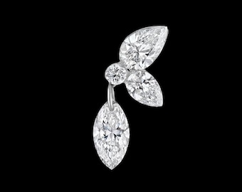 Moissanite Marquise Pear Drop Earring, 14k Gold Threaded Stud