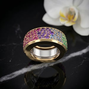 Rainbow Oura Ring Gen 5 Cover | Rainbow Ombre Smart Ring Jacket | 14k Gold Smart Ring Enhancer | Colorful Pavé Gemstone Shield Band Gen 5
