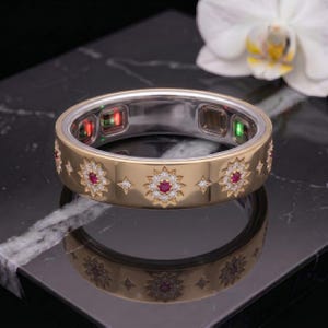 Starburst Oura Ring Gen 5 Cover | Ruby Diamond Smart Ring Jacket | Celestial Oura Ring Enhancer | Vintage Gold Smart Ring Shield Gen 5