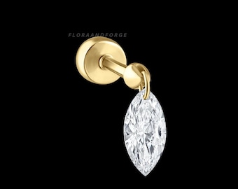 Solid Gold Moissanite Dangle Cartilage Earring - Tragus Helix Connector