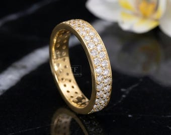 Moissanite Eternity Band, Minimalist Stacking Ring, Solid Gold