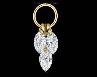 Moissanite Marquise Diamond Dangle Charm, 14K Gold Plume Earring