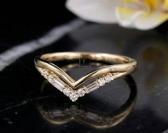 Moissanite Wishbone Ring, Baguette & Round Cut, Sterling Silver