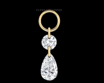 14K Gold Moissanite Dangle Earring Charm, Round & Pear Stone