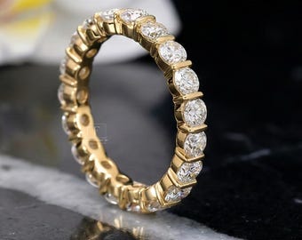 Moissanite Eternity Band Ring, 14k Gold U Prong Set Wedding Jewelry