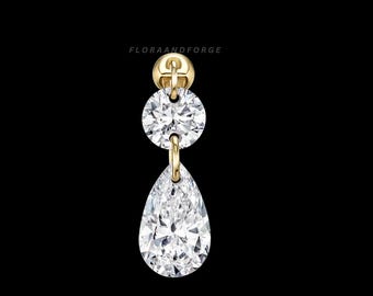 Pear Moissanite Dangle Earring, 14k Gold Helix Piercing