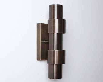 Mid-Century Modern Wall Lamp, Handmade Bedroom Sconce, Aged Brass Wall Light with Plug-In, Industrial Home Decor Sconce, Double Light Sconce