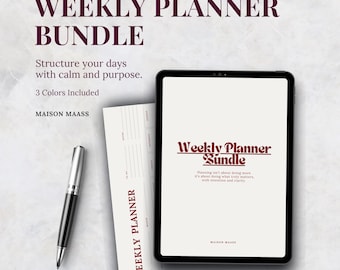 Wochenplaner-Bundle | 5 druckbare Seiten | Tagesplanung | Habit Tracker Ziele | Minimaler Planer PDF