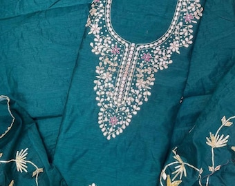 Ensemble Salwar Kameez Chanderi pour femme | Costume indien fait main | Ensemble ethnique Kurta Dupatta | Vêtements de fête pour mariage