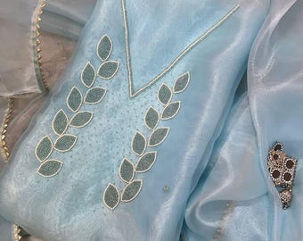 Ensemble complet de costume pakistanais en organza prêt à l'emploi | Créateur Salwar Kameez | Aïd et tenues de mariage