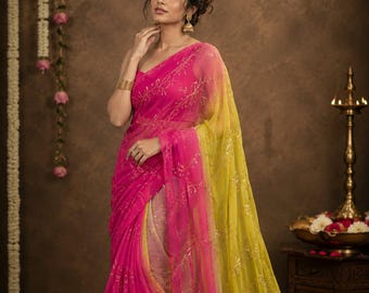 Chiffon Saree for Women, Indian Saree, Elegant Party Wear Saree, Lightweight Chiffon Saree, Wedding Guest Saree, Traditional Ethnic Outfit