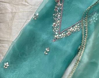Embroidered Organza Salwar Kameez – Indian Pakistani 3PC Suit, Luxury Eid Wedding Dress, Palazzo Kurta Set with Dupatta