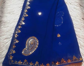 Sari élégant en mousseline de soie pour femme | Sari style bollywood pour tenue de soirée | Cadeau sari ethnique indien doux et léger
