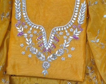 Elégant Chanderi Anarkali Salwar Kameez avec organza dupatta | Tenue indienne traditionnelle pour les festivals
