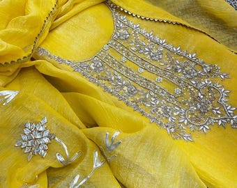 Ensemble Salwar Kameez en organza de créateur pour femme | Broderie Kurta Palazzo Dupatta | Tenues de fête indiennes