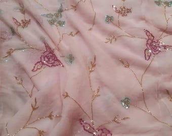 Saree en mousseline de soie à imprimé floral avec pièce de chemisier | Sari indien de créateur pour mariage et festival
