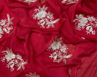 Blommigt tryckt chiffongsari, lätt mjuk sari med blusdel, elegant indisk sari för kvinnor till vardags