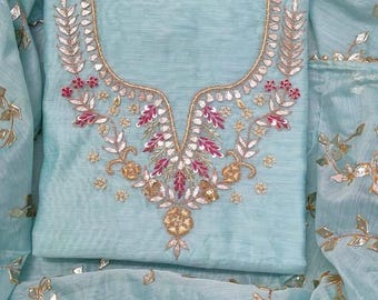 Costume salwar de luxe en soie Chanderi | Ensemble kurta traditionnel indien avec dupatta | Vêtements ethniques de créateurs pour femmes