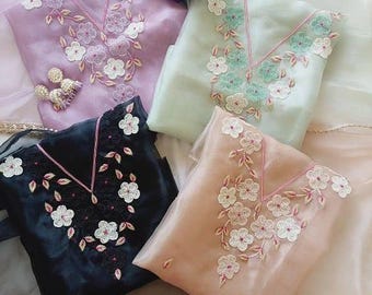 Ensemble Salwar Kameez en organza de créateur pour femme | Broderie Kurta Palazzo Dupatta | Tenues de fête indiennes