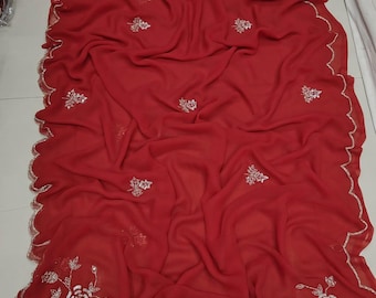 Sari de luxe en mousseline de soie avec broderie | Sari indien festif | Sari léger pour femme