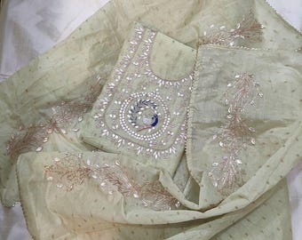 Salwar Kameez élégant en coton Chanderi | Costume indien pendjabi brodé | Robe ethnique pour femme