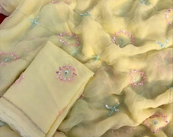 Sari en mousseline de soie douce de qualité supérieure | Sari indien traditionnel pour femme | Tenue ethnique de demoiselle d'honneur pour invitée de mariage