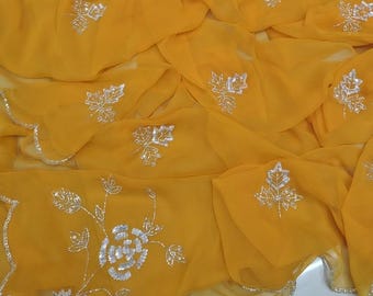 Saree de créateur en mousseline de soie avec coupe Dana Work Work | Prêt-à-porter sari indien | Tenue de fête et de cocktail