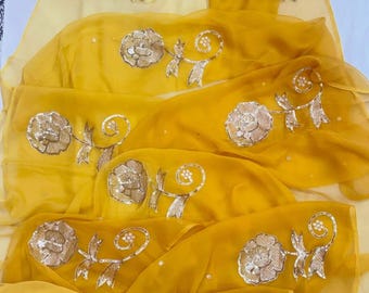 Sari 100 % mousseline de soie avec broderie à la main | Sari Bollywood Party Wear | Sari de mariage indien | Tenue de demoiselle d'honneur