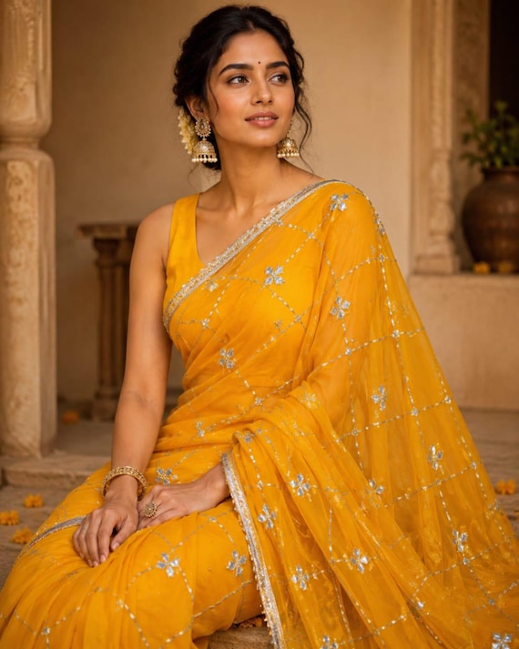 Chiffon Saree for Women | Lightweight Soft Indian Saree | Party Wear Ethnic Sari | Wedding Guest Sari Outfit