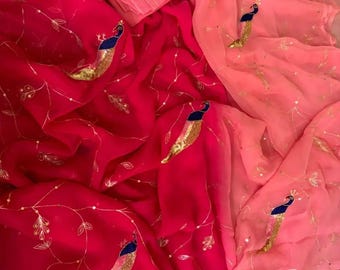 Pure Chiffon Saree | Soft Lightweight Indian Saree | Embroidered / Sequins Party Wear Saree | Bridal, Wedding & Festive Saree