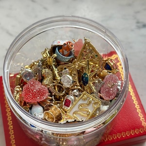 Soupe aux breloques - Lot de breloques en vrac à monter soi-même avec un mélange de breloques vintage et nouvelle - 14 breloques plaquées or 18 pour la fabrication de bijoux Boîte invisible à breloques